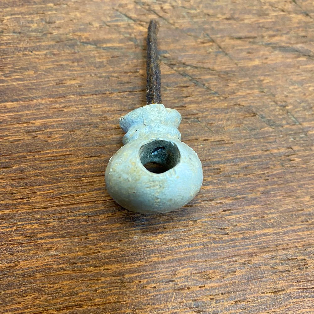 “The Plowman’s Lantern” - Sculptural Table Lamp in Reclaimed Ox Yoke, Vintage Nail & Rattan