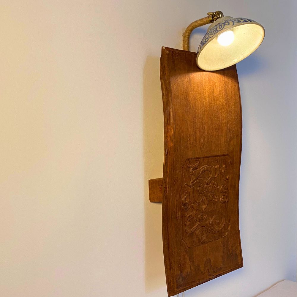 “Suspended Moment” - A Wall Sculpture Lamp Featuring 1987 Chair Back & 1920s-40s Antique Bowl
