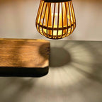 “The Plowman’s Lantern” - Sculptural Table Lamp in Reclaimed Ox Yoke, Vintage Nail & Rattan