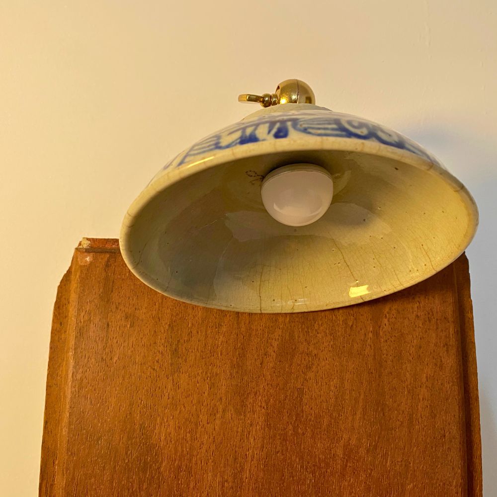 “Suspended Moment” - A Wall Sculpture Lamp Featuring 1987 Chair Back & 1920s-40s Antique Bowl