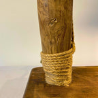 “The Plowman’s Lantern” - Sculptural Table Lamp in Reclaimed Ox Yoke, Vintage Nail & Rattan