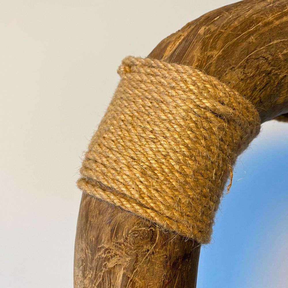 “The Plowman’s Lantern” - Sculptural Table Lamp in Reclaimed Ox Yoke, Vintage Nail & Rattan