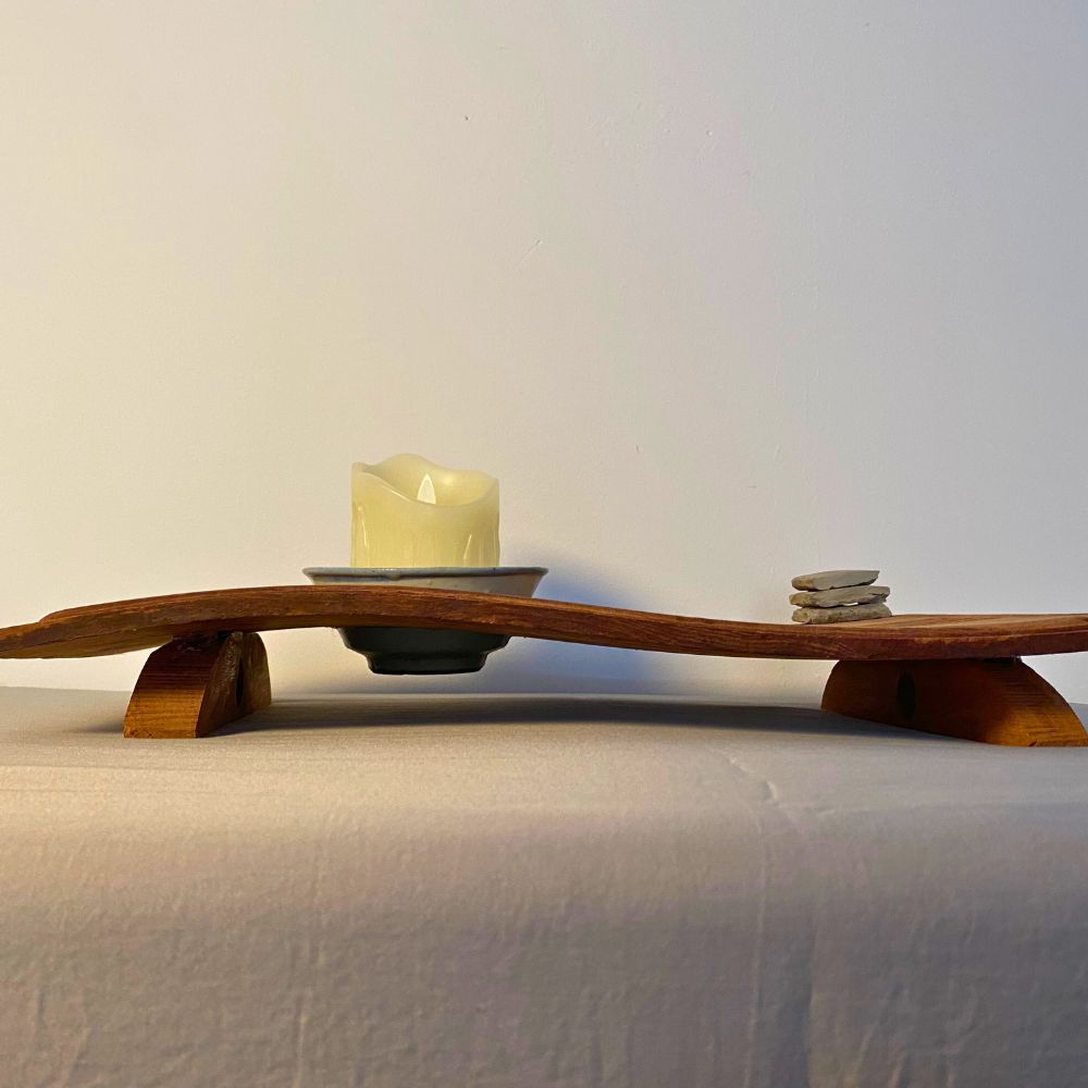 Harbor of Light -A Meditative Sculpture from Reclaimed Wood & Ceramic Bowl, Symbolizing the Journey to Inner Peace