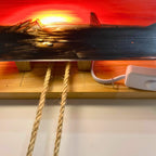 kinetic wall art、sunrise sunset wall decor、handcrafted kinetic art、mid century modern wall art、artisan home decor